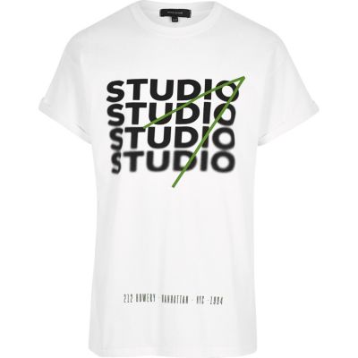 White oversized fit &#39;Studio&#39; print T-shirt